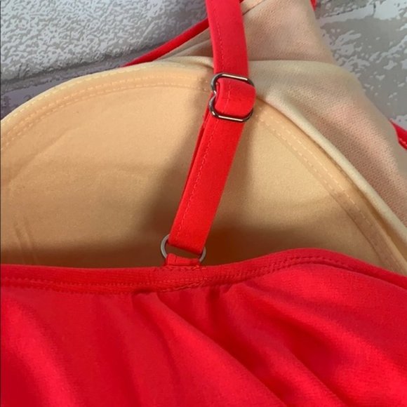 Aqua Green Tiered Tankini Top, Neon Coral - Picture 5 of 8